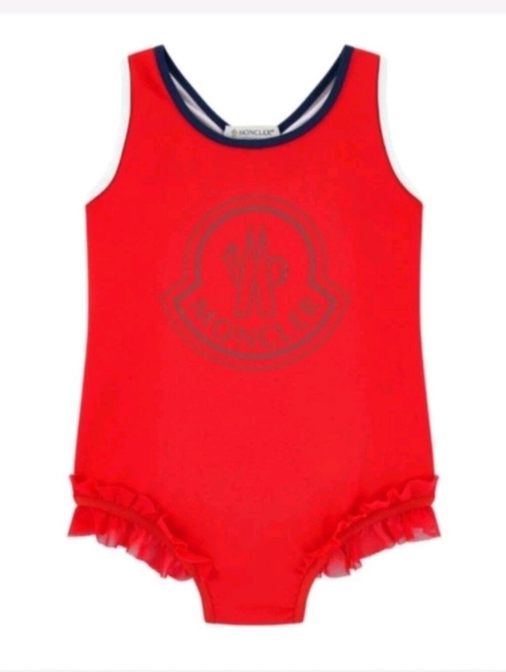 Moncler Girls Size 10 ENFANT logo frill trim swimsuit MSRP $210